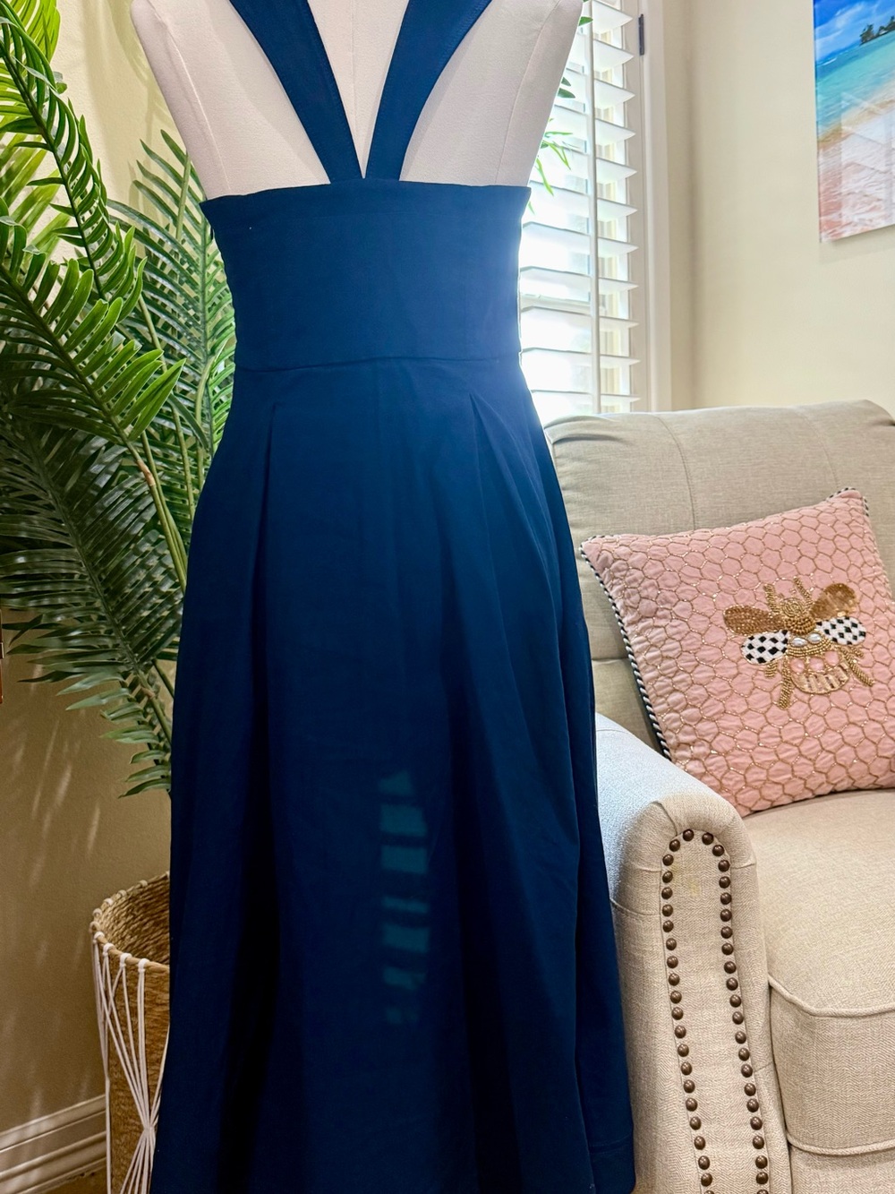 Anthro Maeve Navy Button Front Midi Dress 6P Petite Pockets NWOT - Picture 4 of 5